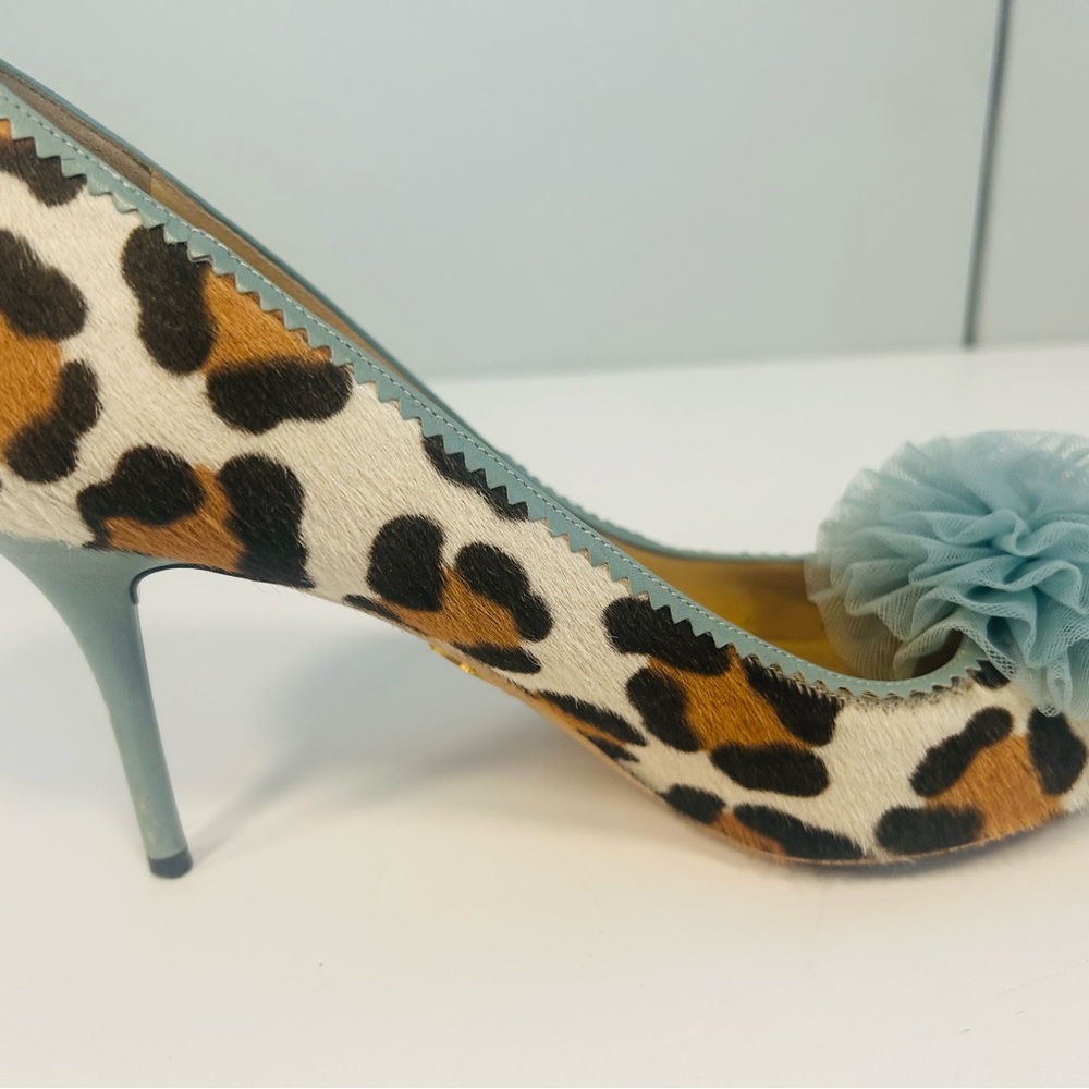 Leopard Print Women's Heels with Blue Accents